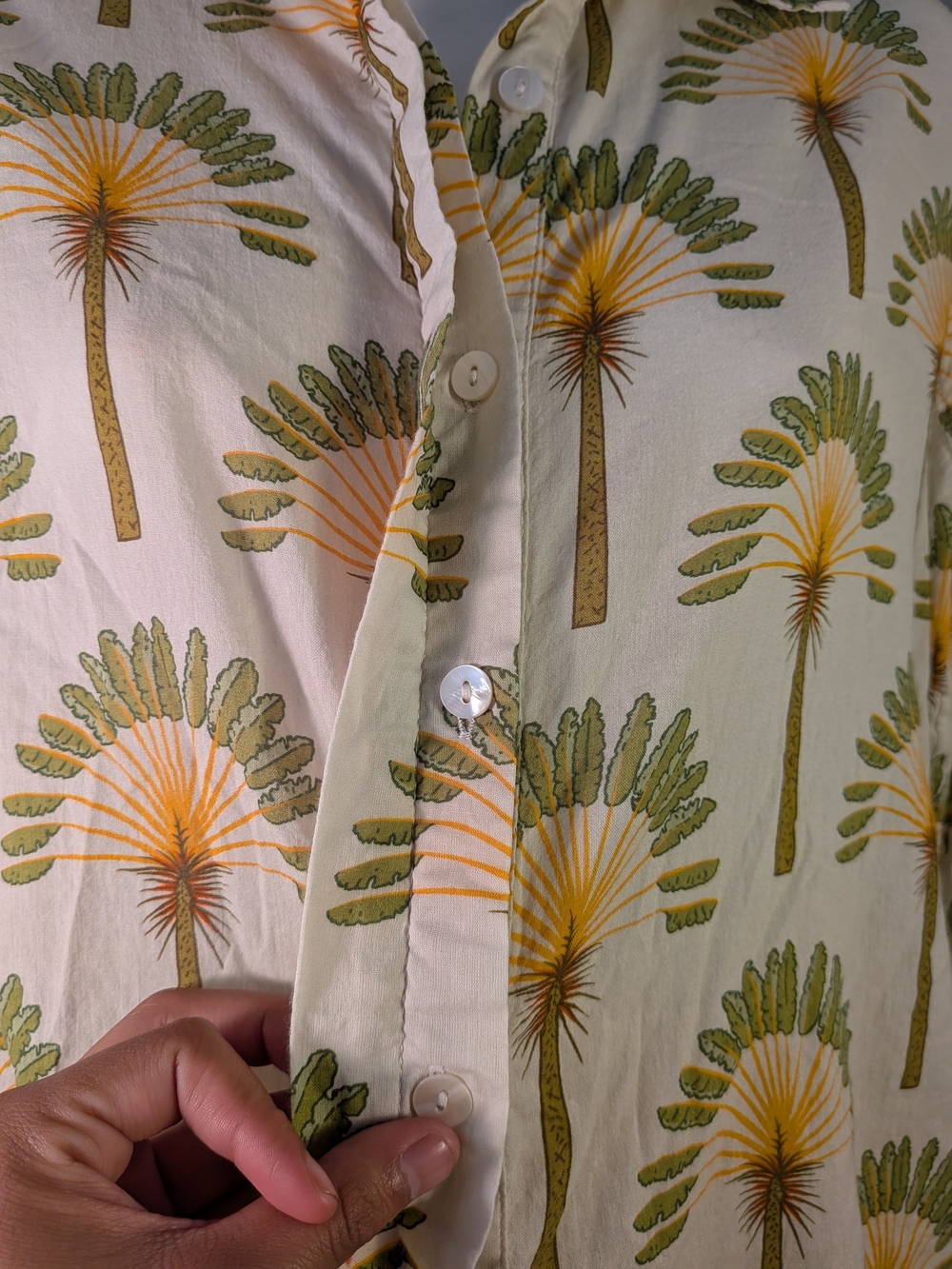 Haute Hippie Style 2pc Palm Tree Set S Button-Up Shirt Shorts Elastic Pockets - Picture 3 of 10